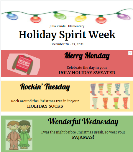Holiday Spirit Week Information